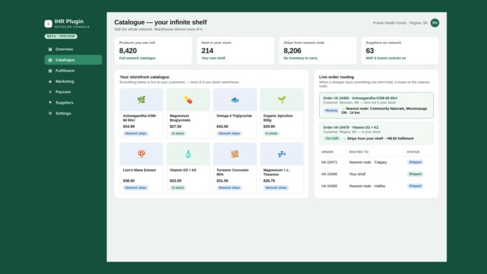 IHR Plugin retailer catalogue dashboard showing a national product network with live order routing