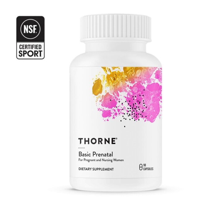 thorne-basic-prenatal-nsf-certified Thorne Basic Prenatal bottle with NSF Certified for Sport badge — certified prenatal supplements entering women's health retail