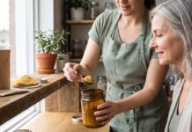 Ubiquinol Just Won a Healthspan Award. Here Is How to Use It on a Canadian Shelf A health store associate showing a customer an open jar of golden CoQ10 supplement powder at a wooden wellness shelf