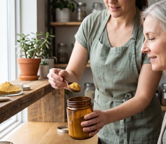 Ubiquinol Just Won a Healthspan Award. Here Is How to Use It on a Canadian Shelf A health store associate showing a customer an open jar of golden CoQ10 supplement powder at a wooden wellness shelf