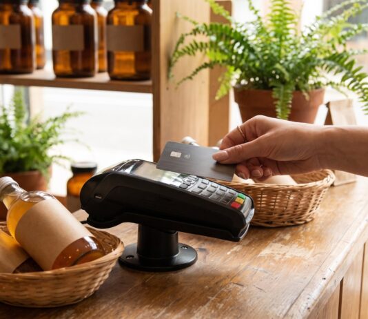 Visa’s Small Merchant Rate Expansion: What It Is Worth to a Health Store Customer tapping a credit card on a payment terminal at a natural health store counter